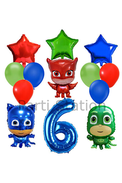 Parti Station Pijamaskeliler 6 Yaş Balon Seti Pjmasks Kedi Çocuk Baykuş Kız K...
