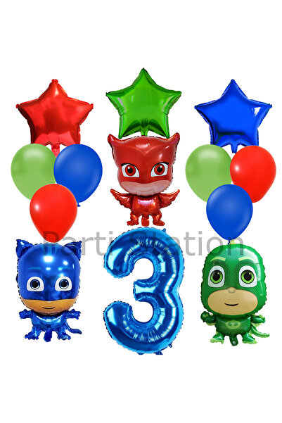 Parti Station Pijamaskeliler 3 Yaş Balon Seti Pjmasks Kedi Çocuk Baykuş Kız K...