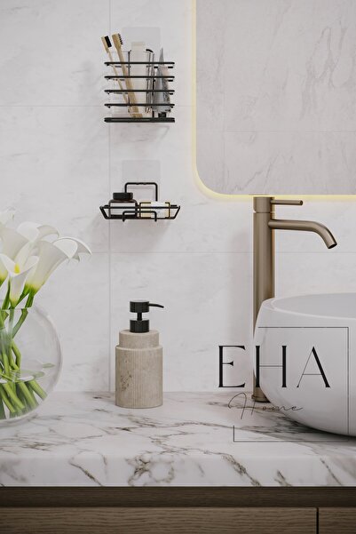 EHA HOME Yapışkanlı Siyah Diş Fırçalık Ve Katı Sabunluk 2li Set Banyo Düzenleyici