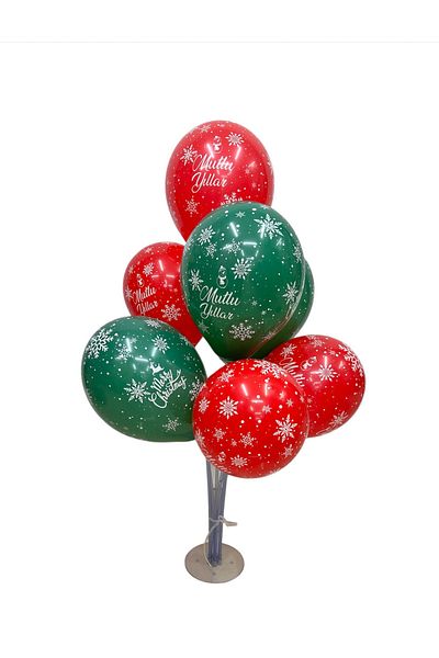 Öz-bal New Year's Balloon Set - 7 Stand + 7 Red Green Printed Balloon - New Year's Party Decor