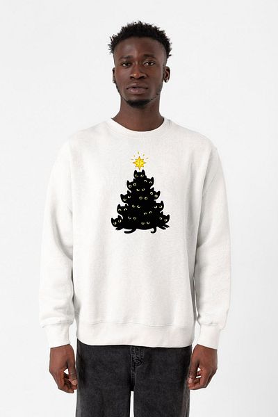 Tshirthane Ανδρικό φούτερ Meowy Christmas White 2ip