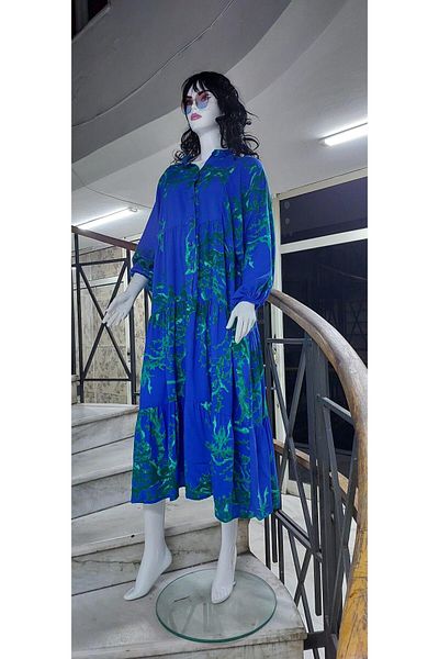Bohem Stil Rochie cămașă cu volan cu model Coral de damă