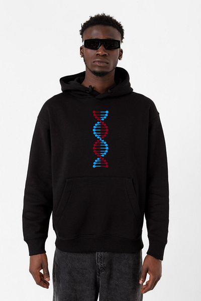 Tshirthane Ανδρικό φούτερ με κουκούλα Claret Red Blue Dna Μαύρο 3ip