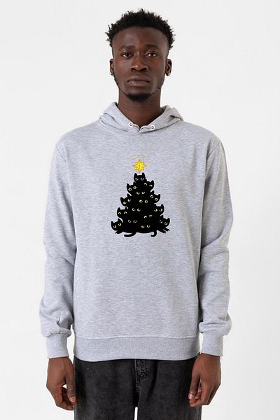 Tshirthane Ανδρικό φούτερ με κουκούλα Meowy Christmas Grimelanj