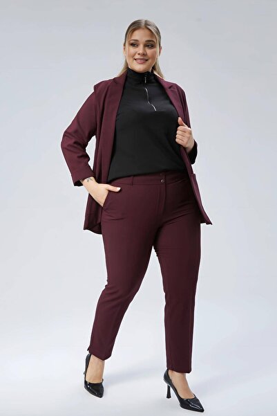Hanezza YENİ !! SARAP RENGİ Kadın Blazer Ceket | Büyük Beden | Takım Elbise Uyumlu