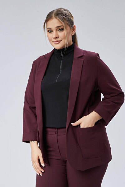 Hanezza YENİ !! SARAP RENGİ Kadın Blazer Ceket | Büyük Beden | Takım Elbise Uyumlu