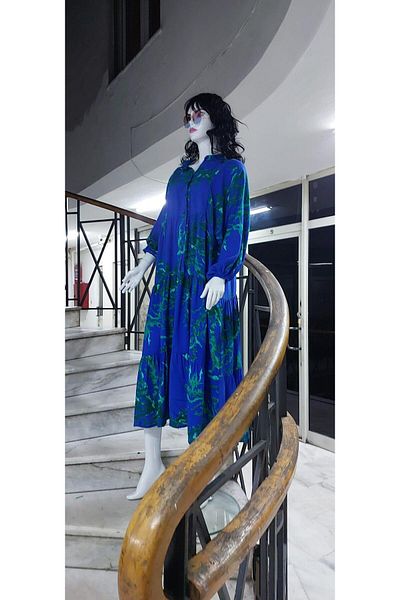Bohem Stil Rochie cămașă cu volan cu model Coral de damă