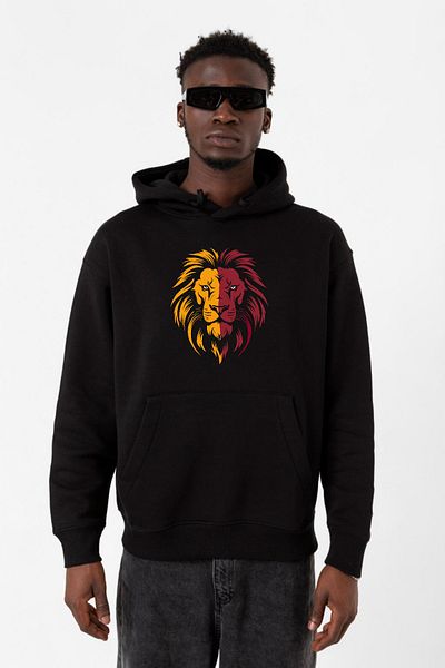 Tshirthane Κίτρινο Κόκκινο Leon Μαύρο Ανδρικό φούτερ με κουκούλα 3 κορδονιών