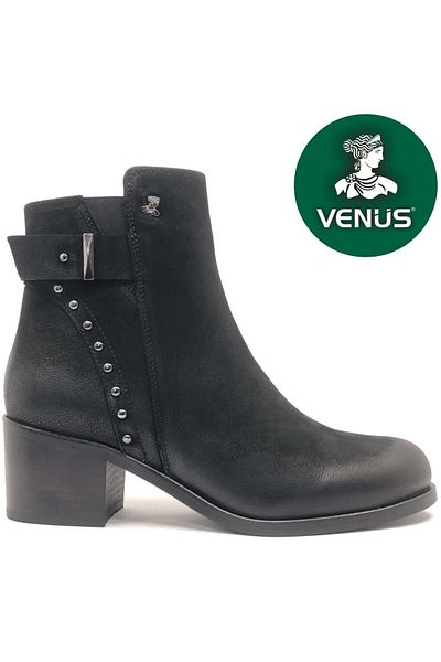 Kids Club Shoes Γυναικείες Ορθοπεδικές Γυναικείες Μπότες με Γνήσιο Δερμάτινο Τακούνι Venus Rugi ΜΑΥΡΟ