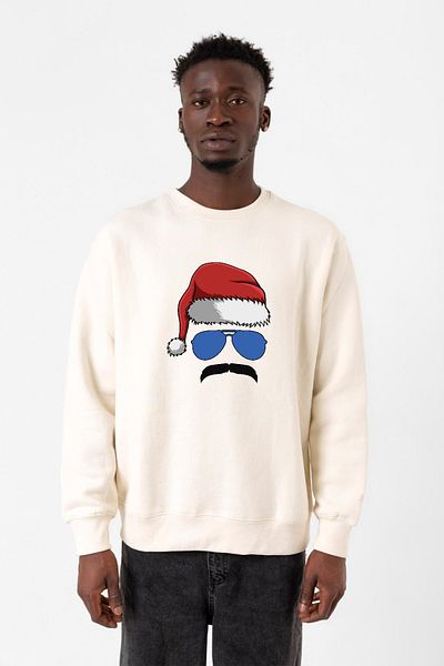 Tshirthane Ανδρικό φούτερ με μουστάκι Christmas Hero Ecru 2ip