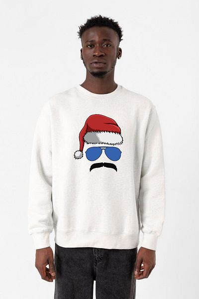 Tshirthane Μουστάκι Christmas Hero White Ανδρικό φούτερ 2 κορδονιών