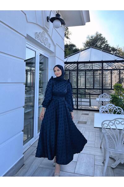 DİSE Kadın Saten Lacivert Rüya Tesettür Abiye,elbise,mezuniyet,balo,gece Elbi...