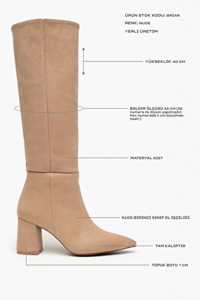 NİŞANTAŞI SHOES Briar Nude Suede - hegyes orrú női sarkú csizma