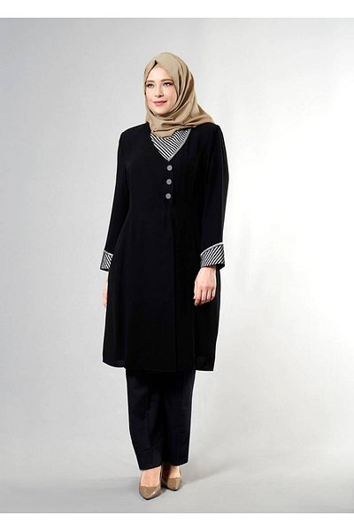 TRENDTESETTÜR Esma T 1587 Black Hijab Trench - Γυναικεία