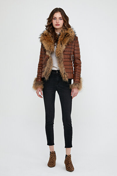 nero leather fur Dikiş Detaylı Kemer Kapama Kadın Deri Ceket