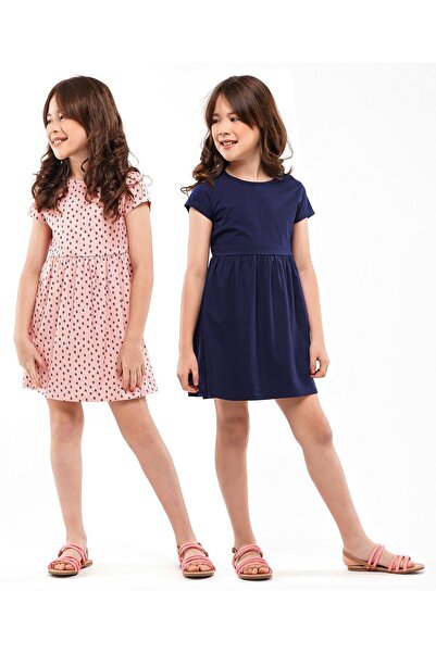 Primo Gino Cap Sleeves Frock Solid & Printed Pack of 2 - Pink Navy