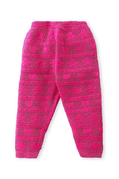 Babyhug Babyhug Cable Knit Full Length Fleece & Woollen Pant With Floral & Heart Design  - Pink