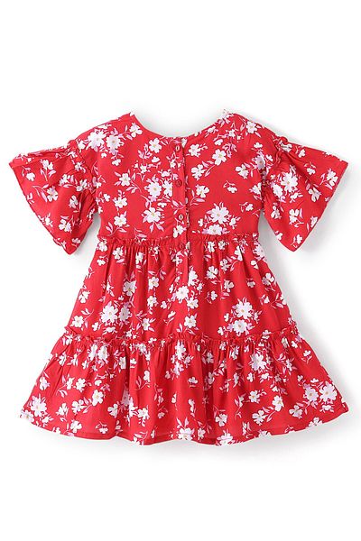 Babyhug Babyhug Woven Half Sleeves Frock With Floral Print - Red