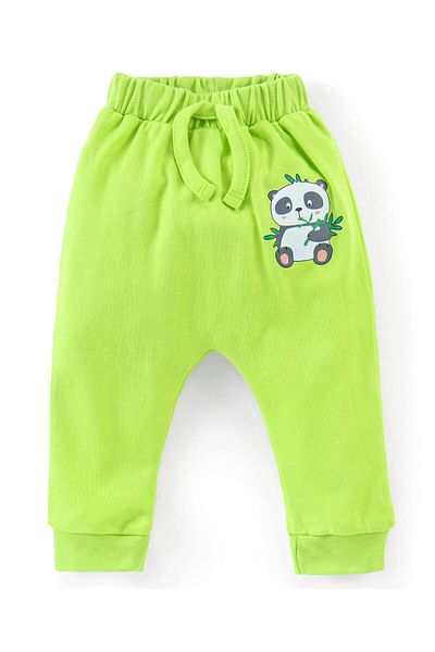 Babyhug Cotton Full Length Diaper Pants Stripes & Panda Print Pack of 3- Blue & Green
