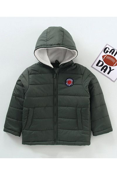 Babyhug Babyhug Full Sleeves Hooded Solid Winter Jacket - Olive