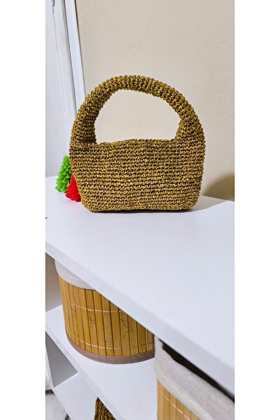 Knittingworld Hasır çanta,mini çanta,kağıt ipten çanta,parlak çanta,şık çanta...