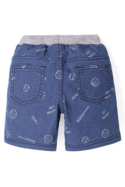 Babyhug Babyhug Cotton Denim Shorts With Stretch Ball Print- Blue