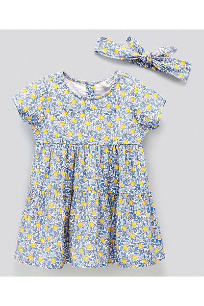 Bonfino Bonfino Half Sleeves All Over Printed Frock With Headband - Yellow