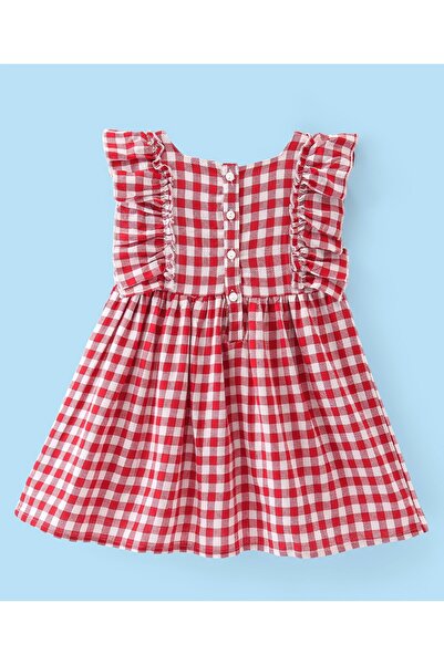 Babyhug Babyhug Cotton Knit Yarn Dyed Checkered Frock with Inner Tee - Red & White