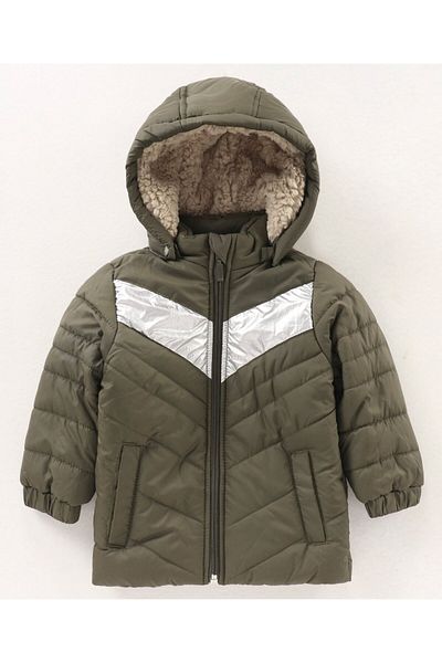 Babyhug Babyhug Full Sleeves Color Block Hooded Jacket - Green