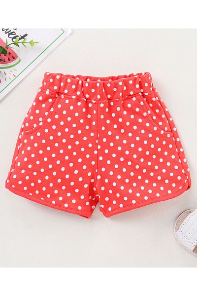 Babyhug Babyhug Knit Knee Length Shorts Dot Print - Red