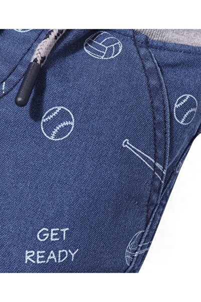 Babyhug Babyhug Cotton Denim Shorts With Stretch Ball Print- Blue