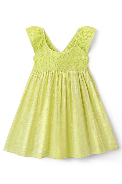Babyhug Babyhug 100% Cotton Woven Sleeveless Frock with Lace Detailing - Lime Green