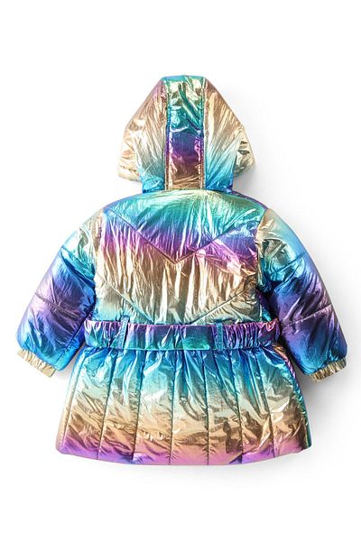 Babyhug Babyhug Woven Full Sleeves Hooded Jacket with Bow Applique Belt Metallic Print - Multicolor
