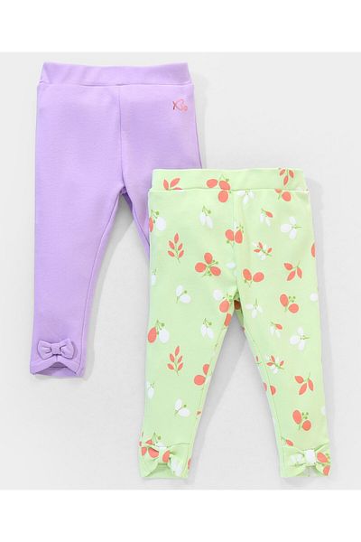 Babyoye Eco-Conscious Cotton Full Length Leggings Floral Print Pack of 2 - Purple & Green