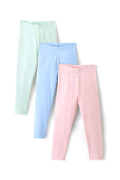 Primo Gino Cotton Blend Full Length Leggings Solid Color Pack of 3 - Blue Min...
