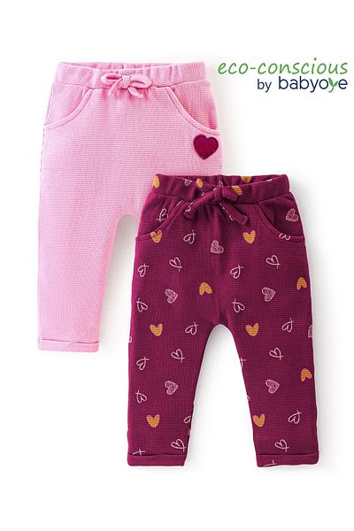Babyoye Babyoye 100% Organic Cotton Eco Jiva Finish Diaper Leggings Heart Print Pack of 2-Red & Pink