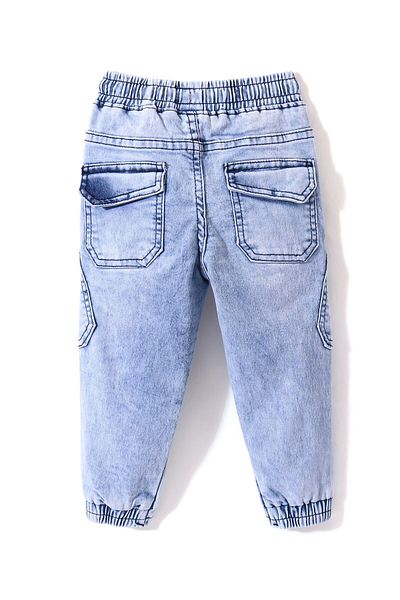 Babyhug Babyhug Cotton Spandex Full Length Washed Stretchable Denim Joggers - Dark Blue