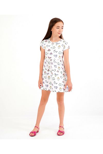 Primo Gino Primo Gino Cap Sleeves Frock Floral Print With Digital Print Technique - White