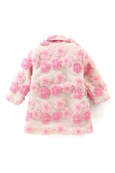Babyhug Babyhug Woven Full Sleeves Collared Neck Winter Coat With Floral Appliques - Pink