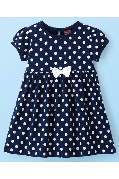 Babyhug Babyhug Single Jersey Knit Short Sleeves Polka Dots Printed Frock with Bloomer - Navy