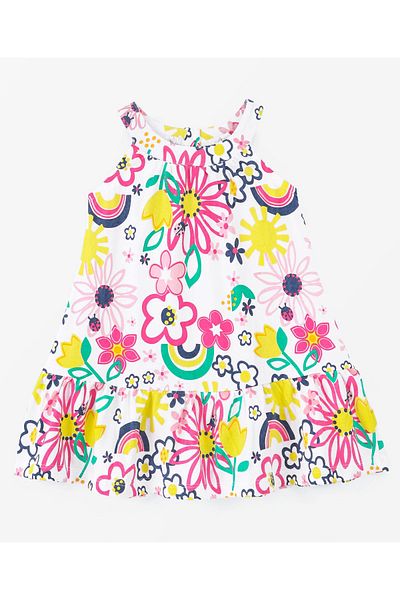 Babyhug Babyhug 100% Cotton Sleeveless Frock Floral Print- White