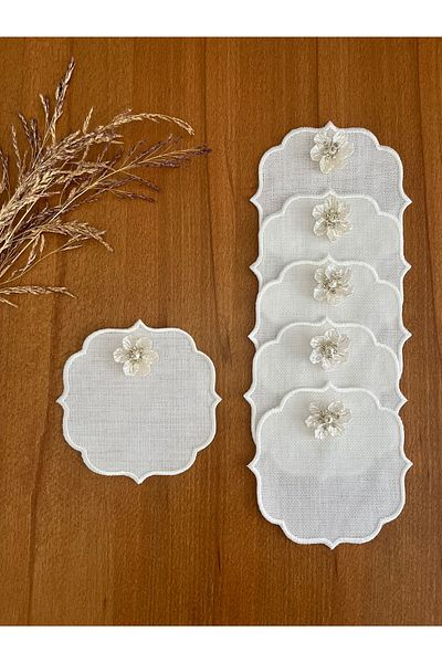 Smiling Home 6 Pieces of Linen Ecru Color Stylish Orchid Cocktail Presentation Napkins