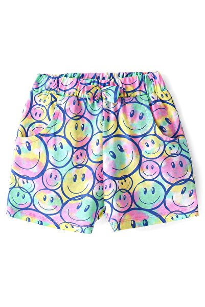 Babyhug Babyhug Single Jersey Knit Shorts Emoji Print - Pink Blue & Yellow