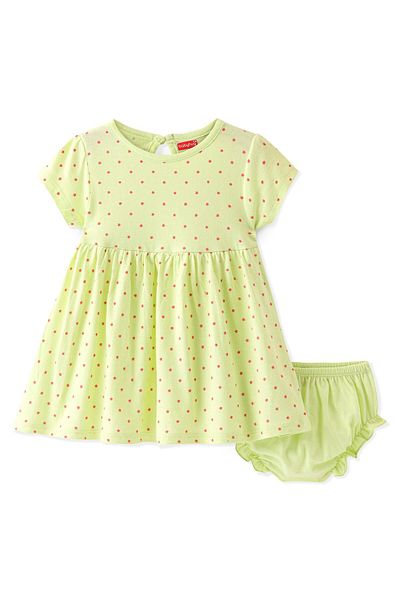 Babyhug Babyhug 100% Cotton Knit All Over Bloomer Stars Printed Frock & Bloomer Set - Light Green