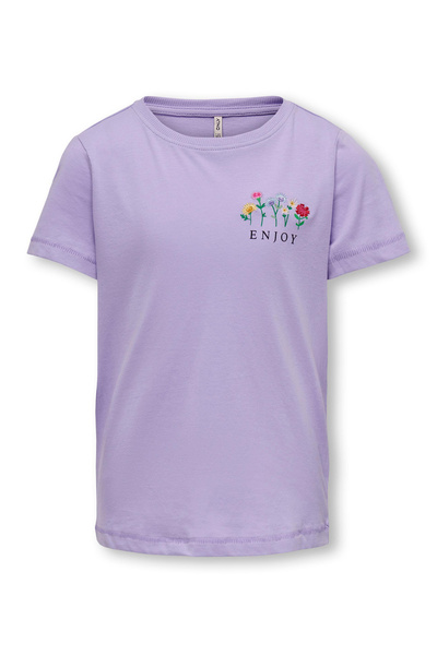 Only Kids Flowers Embroidery T-Shirt - Purple Rose