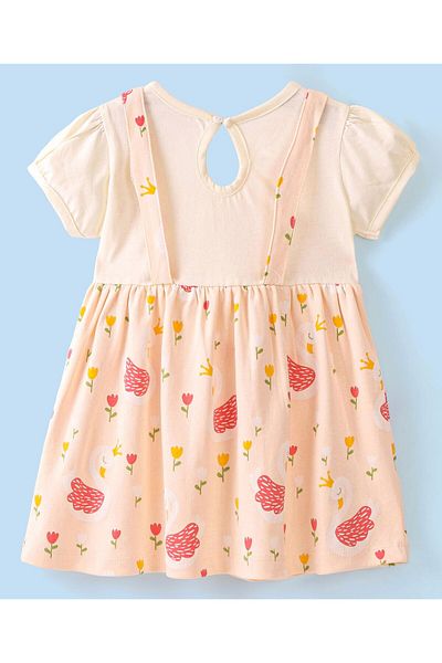 Babyhug Babyhug 100% Cotton Half Sleeves Frock Flower Print - Peach