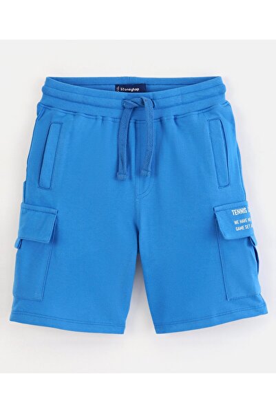 Honeyhap Honeyhap Premium Solid  Bio Finished Cotton  Jersey  Bermuda with Cargo Pockets  - Azure Blue