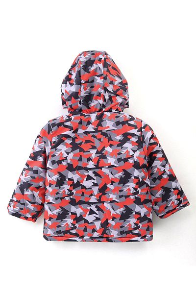 Babyhug Babyhug Woven Full Sleeve Front Open Padded Hooded Jacket with Abstract Print & Pockets -Multicolour