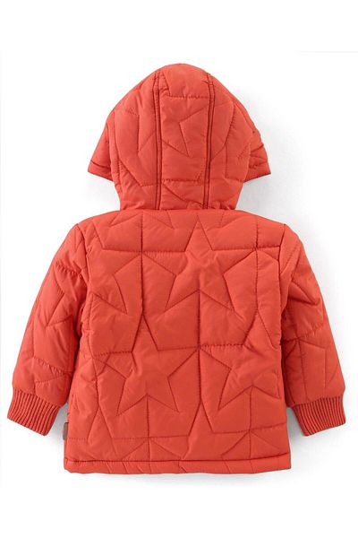 Babyhug Babyhug Full Sleeves Padded Winter Jacket with Hood Star Design - Orange