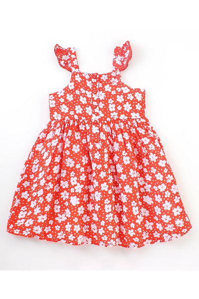 Babyhug Babyhug Rayon Woven Fit & Flare Sleeveless Frock Floral Print - Orange